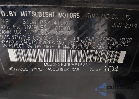 2019 Mitsubishi Mirage G4 Es из США, поврежденный, VIN ML32F3FJ6KHF18231